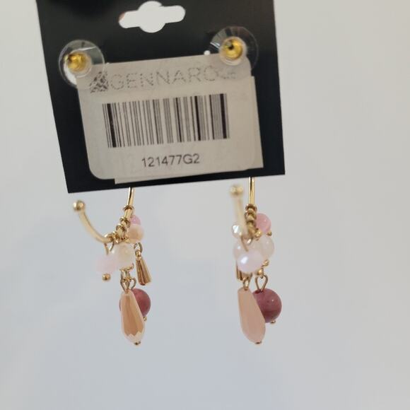 G By Gennaro Gold Tone Half Hoop Earrings with Pink Dangle Bead Accents NWT - Picture 3 of 4